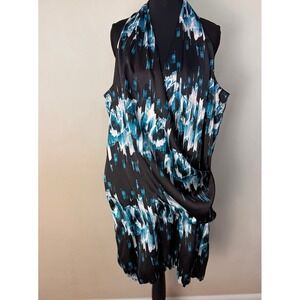 Derek Lam Dress Design Nation XL Blue Black Bubble Hem Wrap Dresses‎ Sleeveless